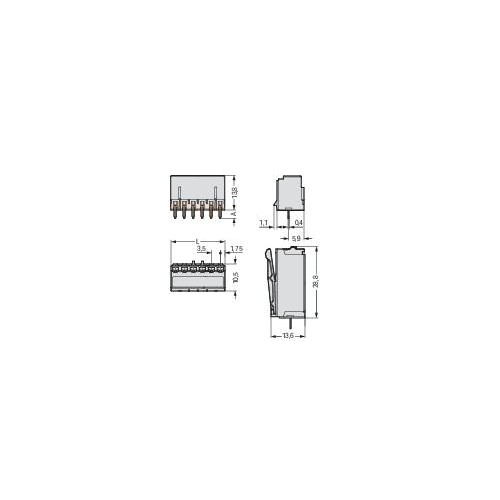 2091-1308 Wago THT Federleiste gerade Rastermaß 3,5 mm 8 polig lichtgrau Produktbild Additional View 3 L