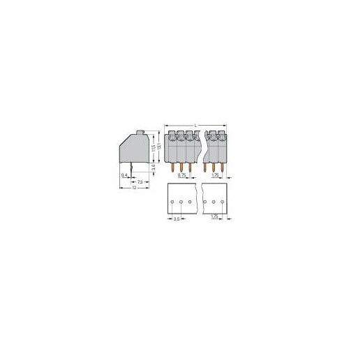 250-104 Wago Leiterplattenklemme, Drücker, 1,5 mm², Rastermaß 3,5 mm, 4-  Produktbild Additional View 3 L