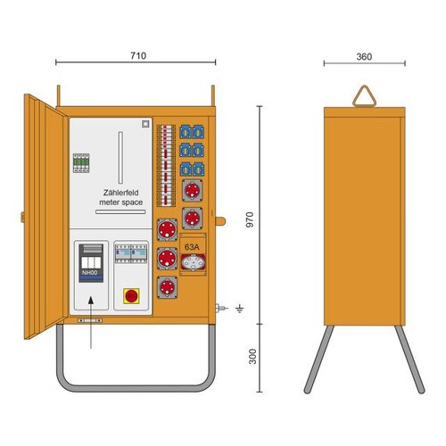 690100037 PCE Baustromverteiler 63A M-AVEV 63/321-6/UR2/A/Wien Produktbild Additional View 3 L