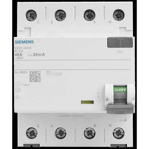 5SV3344-6 SIEMENS FI-Schutzschalter 40A 3+N-POL 30MA 400V Produktbild Additional View 6 L