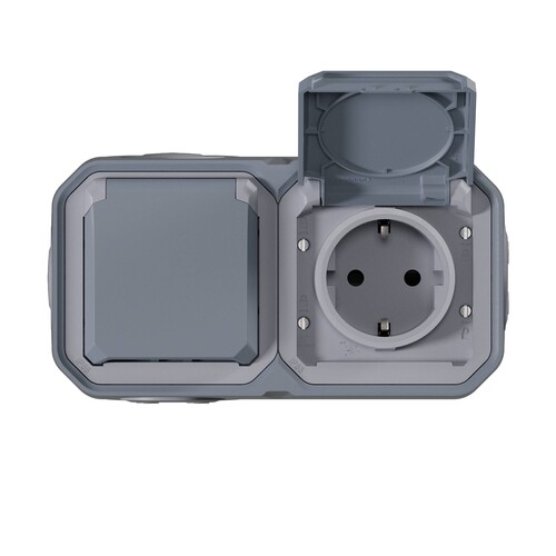 069742L Legrand Plexo Schuko-Feuchtraum Aufputz 2-fach waagrecht grau IP44 Produktbild Additional View 1 L