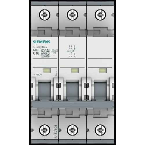5SY6316-7 Siemens Leistungsschutzschalte 400V 6kA 3pol. Kl. C 16A T=70mm Produktbild Additional View 5 L