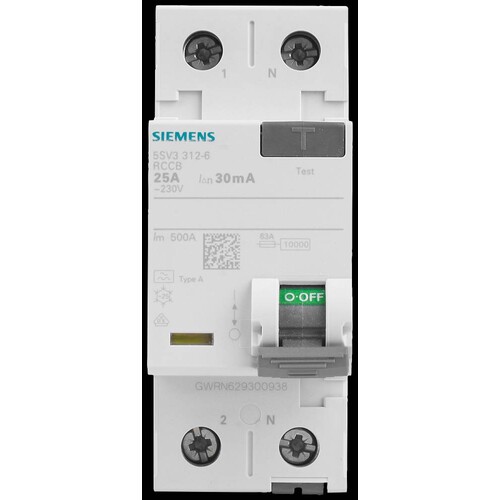 5SV3312-6 Siemens FI-Schutzschalter 25A 1+N-POL 30MA 230V 2TE Typ A Produktbild Additional View 6 L