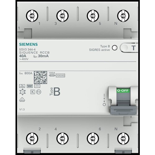 5SV3344-4 Siemens FI Schutzschalter Typ B 40A 3+N pol. 30mA 400V 4TE kurzzeitve Produktbild Additional View 5 L