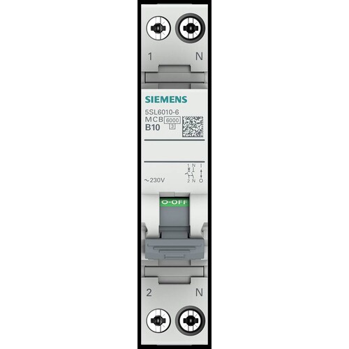 5SL6010-6 Siemens LEITUNGSSCHUTZSCHALTER 230V 6KA, 1+N POLIG/1TE B10 Produktbild Additional View 5 L