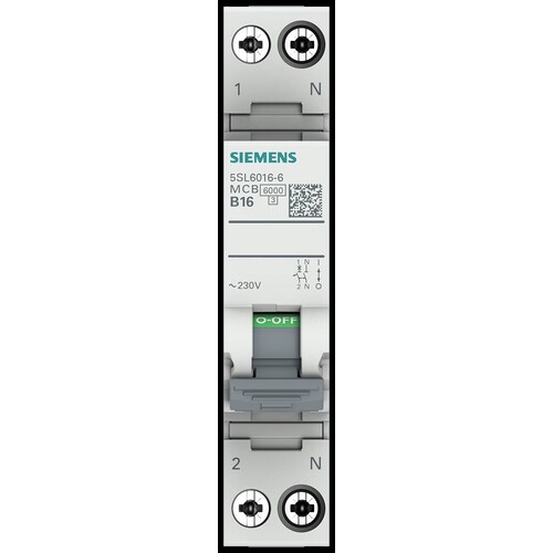 5SL6016-6 Siemens LEITUNGSSCHUTZSCHALTER 230V 6KA, 1+N POLIG/1TE B16 Produktbild Additional View 5 L