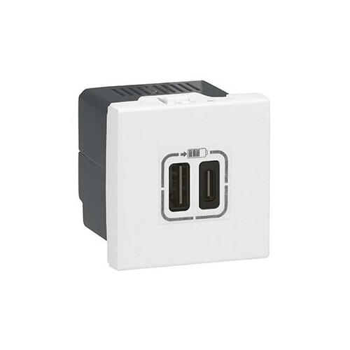 077592 Legrand Mosaic 2xUSB A+C 2 modulig 3A Farbe: Ultraweiß Produktbild Additional View 1 L