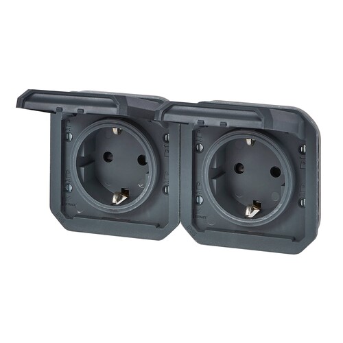 069879L Legrand Plexo Einsatz Schuko 2-fach horizontal IP44 anthrazit Produktbild Additional View 2 L