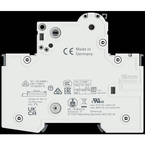 5SY41166 Siemens LEITUNGSSCHUTZSCHALTER 230/400V 10KA 1POLIG B 16A T=70MM Produktbild Additional View 7 L