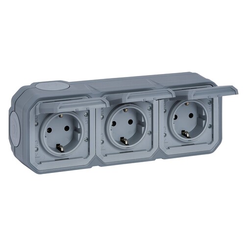 069743L Legrand Plexo Schuko-Feuchtraum Aufputz 3-fach waagrecht grau IP44 Produktbild Additional View 3 L