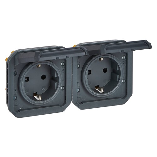 069879L Legrand Plexo Einsatz Schuko 2-fach horizontal IP44 anthrazit Produktbild Additional View 3 L