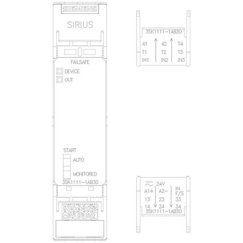 3SK1111-1AB30 Siemens Sicherheitsrelais 24V AC/DC 3S mit Relais-Meldekreis 1Ö Produktbild Additional View 5 L