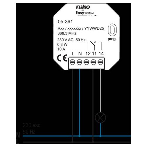 05-361 Niko Drahtloser Easywave Empfänger mit Zweiwege Schaltkontakt 23 Produktbild Additional View 2 L