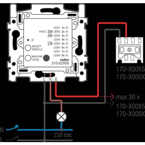 310-02900 Niko Sockel für Universal Tastdimmer PLC Entstörung, 3   300 W, 2 Produktbild Additional View 2 L