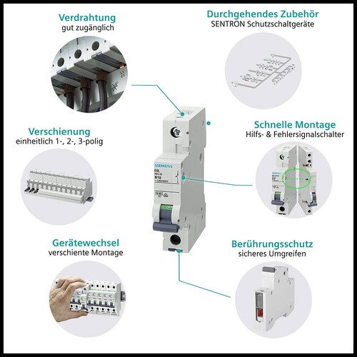 5SL6106-6 SIEMENS LS-SCHALTER B 6A 1-POLIG AC 230/400V Produktbild Back View L