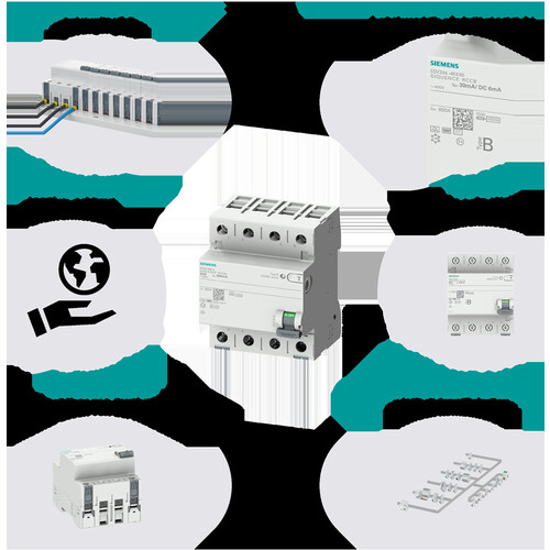 5SV33444KK60 Siemens FI-Schutzschalter, 4-polig, Typ B, In: 40 A, 30 mA, 6mA DC Produktbild Additional View 6 L
