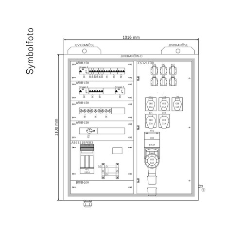BVE100-6321 ERA EV-Baustromverteiler 100 A/NH00 bxhxt=1016x1100x400mm Produktbild Front View L