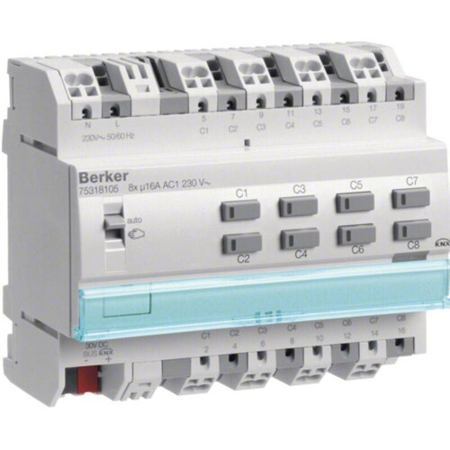 75318105 BERKER KNX Schaltaktor 8fach 16A C-Last REG Produktbild Additional View 1 L