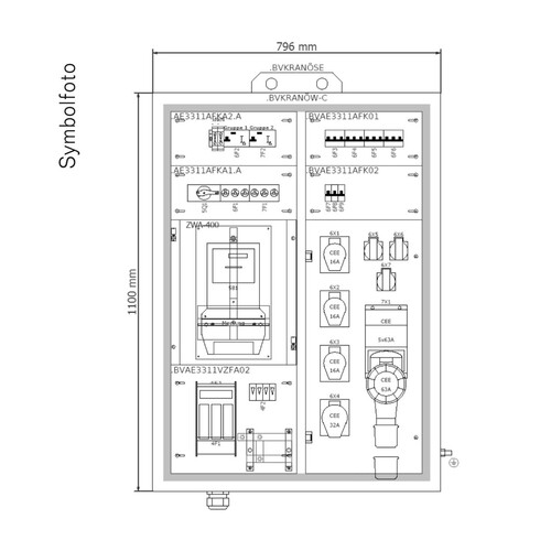 BVAE63-3311O ERA AEV Baustromverteiler OÖ, 63A/NH00+ZSL ADOCK, 1005, mit ÜA2 4 Produktbild Front View L