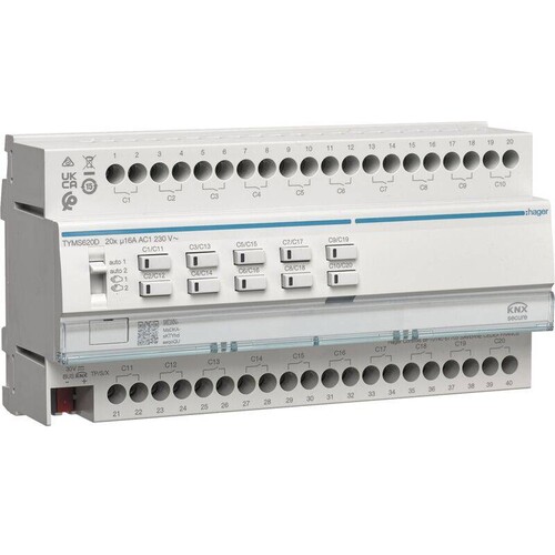 TYMS620D Hager Schalt-/Jalousieaktor 20/10fach KNX Secure, 16A, C-Last Produktbild Front View L