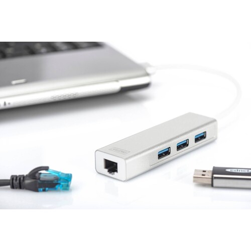 DA-70250-1 Digitus USB Hub  3PORT USB 3.0 Network 3xUSB3.0, 1xRJ45, 10-1000Mb Produktbild Additional View 6 L