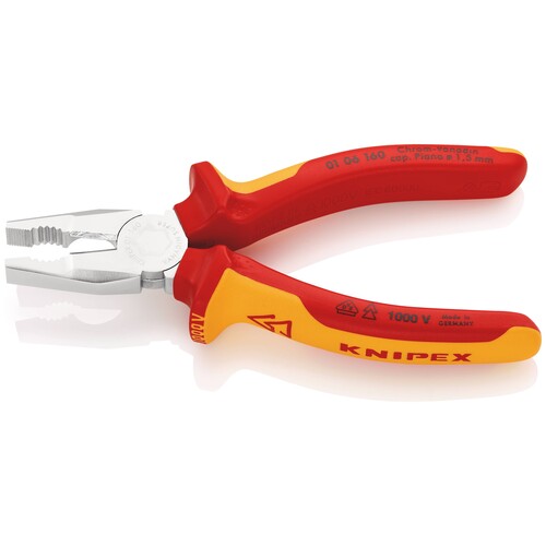 01 06 160 Knipex 01 06 160 Kombizange Chrom-Vanadin isoliert mit Mehrkomponen Produktbild Additional View 1 L