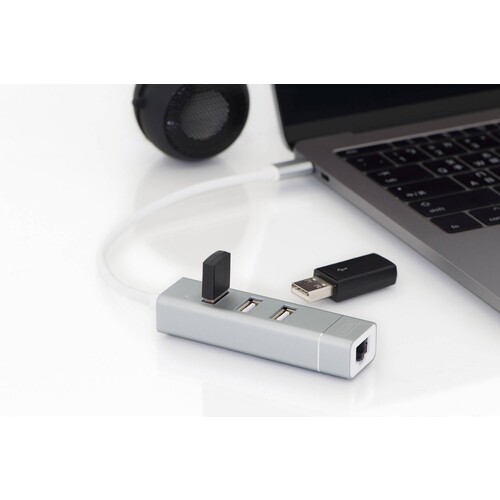 DA-70253 Digitus USB Hub  3x USB 2.0 Lan Typ C 3xUSB2.0, 1xRJ45, 10-1000Mbps Produktbild Additional View 5 L