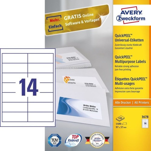 176400-000 Universaletiketten Avery 3678 97x37 ws Produktbild Front View L