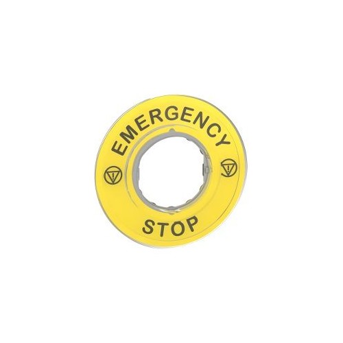 ZBY9320 Schneider E. 3D SCHILD, GELB, TEXT: EMERGENCY STOP Produktbild Front View L