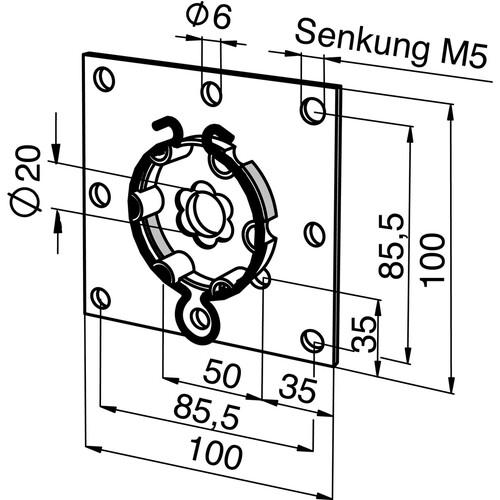 9763608 Somfy Antriebslager LT 60 Antriebe verzinkt auf Platte 100x100mm Produktbild Additional View 1 L