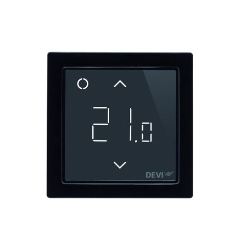140F1143 DEVIreg Smart Uhrenthermostat schwarz RAL9005 Design m. AppSteuerung Produktbild Front View L