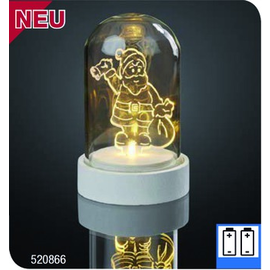 520866 Hellum Glasglocke mit Acryl Weihnachtsmann H:8,5cm 1 LED ww bat. Produktbild