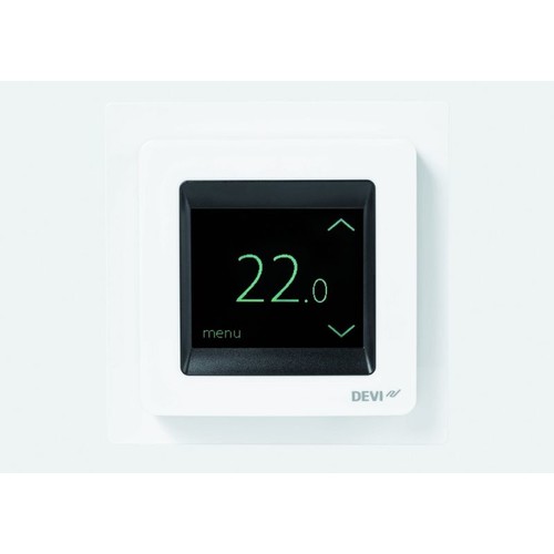 140F1071 Devi DEVIreg Touch polarweiß RAL9016 m Rahmen Thermostat mit Schaltu Produktbild Front View L