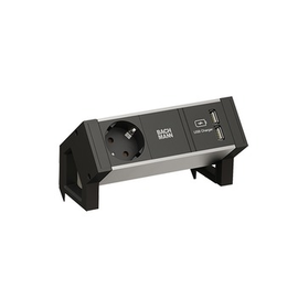 937.102 Bachmann DESK2 ALU BLACK 1xCEE7/3 1xUSB 0,2m GST18 Produktbild front M