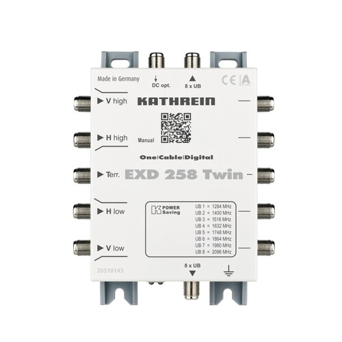 20510143 Kathrein EXD 258 Twin Einkabel Multischalter Durchgang, 5 862 und 950  Produktbild Front View L